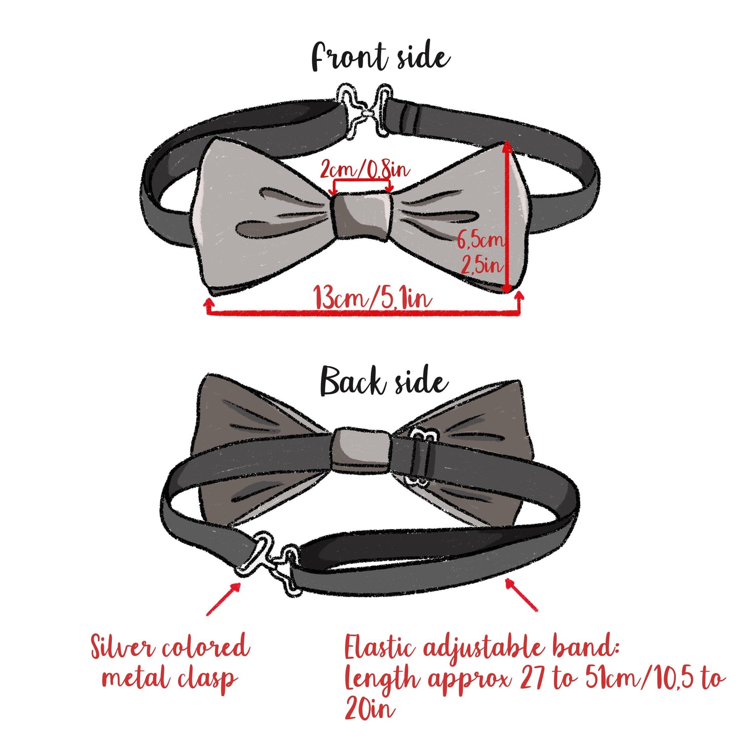 Pug Dog Bow Tie, Handmade Satin Accessory, Dogs Lover Gift Bowties