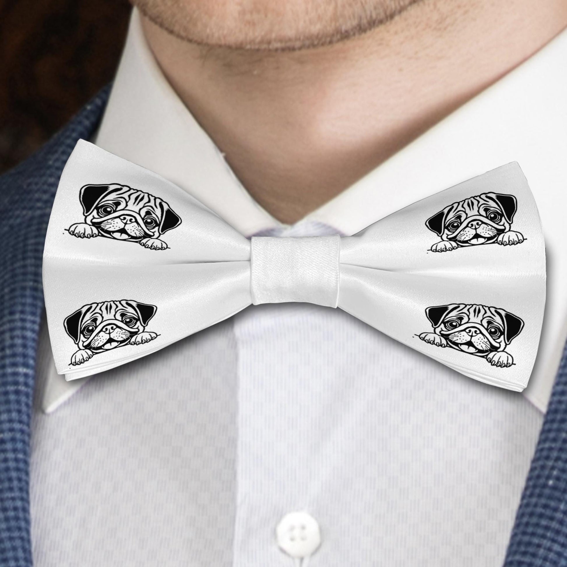 Pug Dog Bow Tie, Handmade Satin Accessory, Dogs Lover Gift Bowties